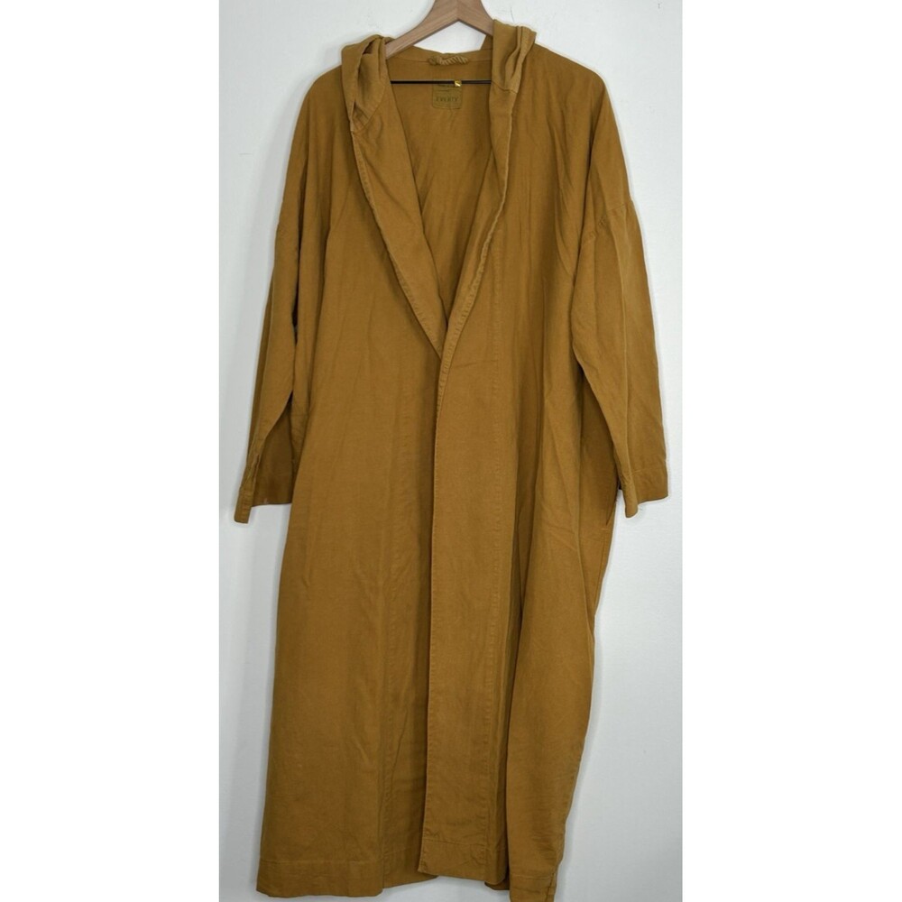 House of Hiatus x EVERLY Hooded Robe Linen Cotton Open Brown OS HUGE *No Belt